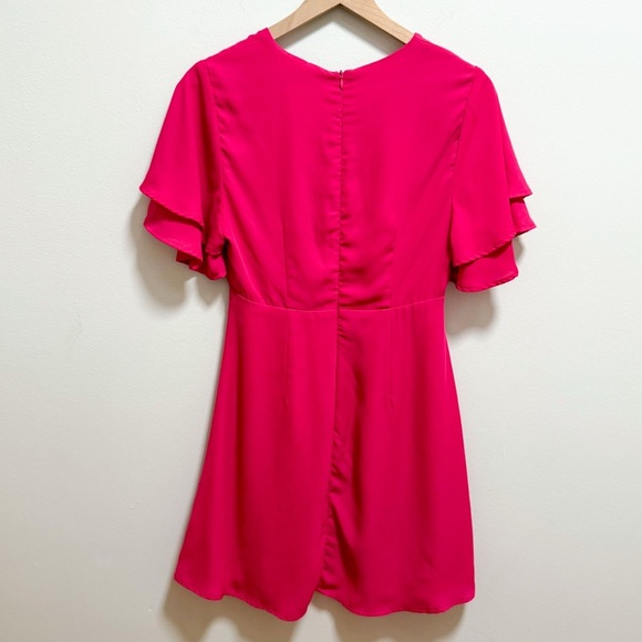 Vintage hot pink fuchsia barbiecore coquette v neck dress ruffle sleeve small - Picture 9 of 14